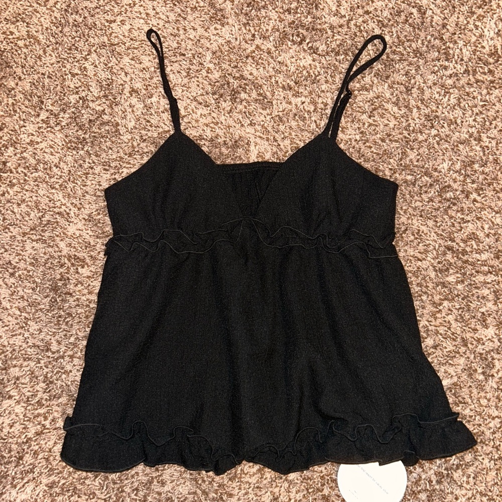 Elegant Black Ruffle Trim Women's Top